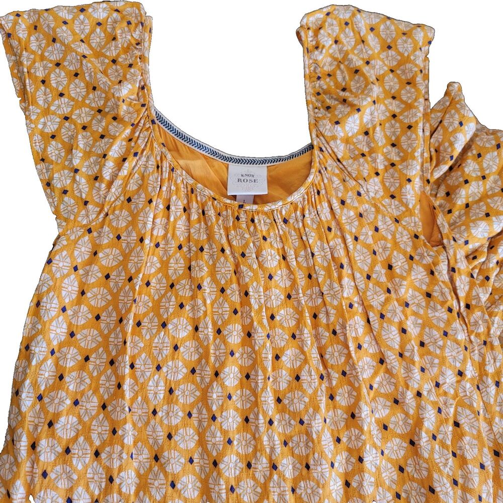 Women's Tiered Maxi Dress w/Pockets SZ L Peasant Boho Orange Blue Diamond - Picture 2 of 14